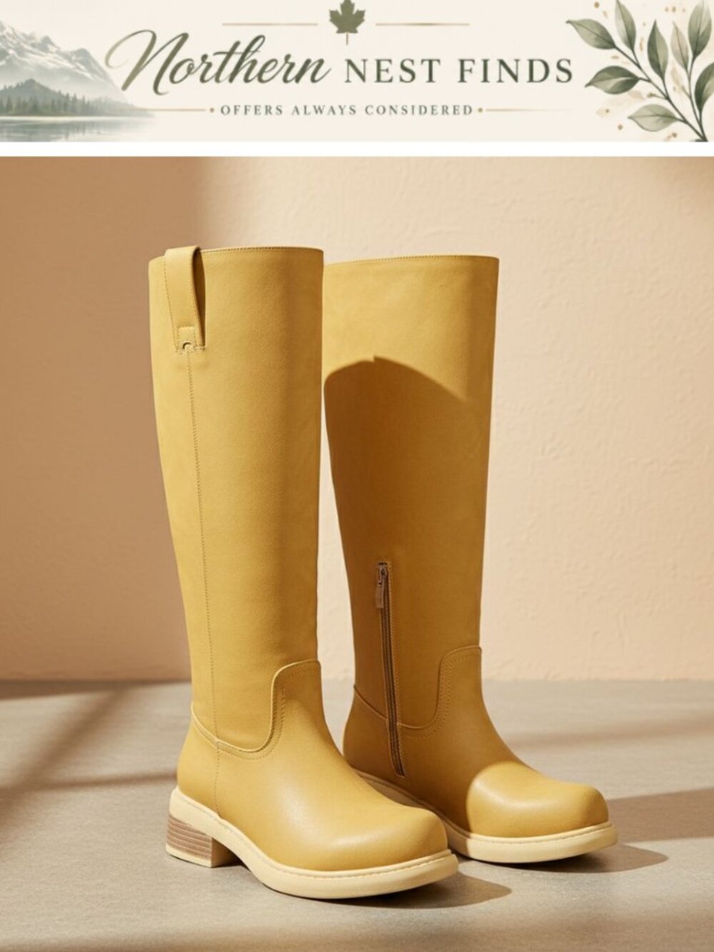 Women's Knee High Boots Chunky Block Heel Square Toe Side Zip Faux Leather